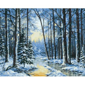 Зимняя речка Раскраска картина по номерам акриловыми красками на холсте Белоснежка