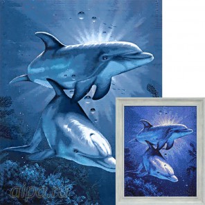Крупно Свидание дельфинов Алмазная вышивка мозаика Гранни
