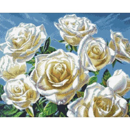 Белые розы Алмазная мозаика вышивка Паутинка