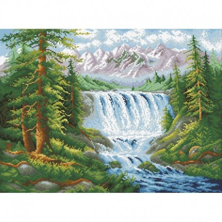 Лесной водопад Алмазная мозаика вышивка Паутинка
