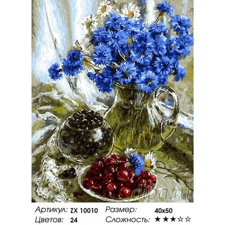 Количество цветов и сложность Василек и можевельник Раскраска картина по номерам акриловыми красками на холсте