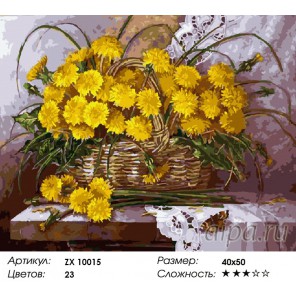 Количество цветов и сложность Одуванчики в лукошке Раскраска картина по номерам акриловыми красками на холсте
