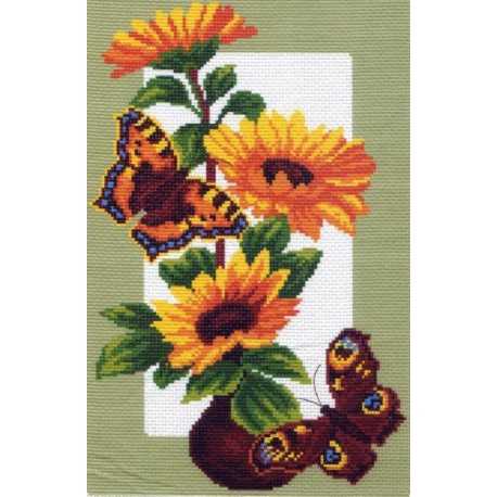 Бабочки на подсолнухах Ткань с рисунком Матренин посад