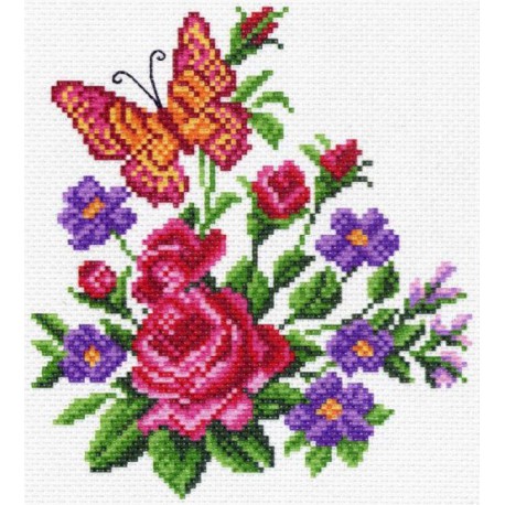 Цветы и бабочка Ткань с рисунком Матренин посад
