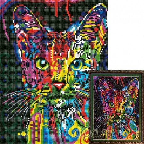 Кошка Поп-арт Алмазная мозаика на подрамнике Цветной