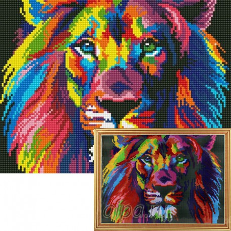 Радужный лев Алмазная мозаика на подрамнике Цветной