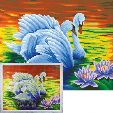 Белые лебеди Алмазная мозаика на подрамнике Цветной