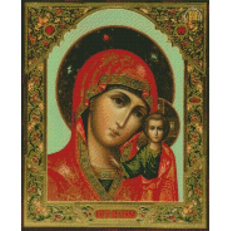 Казанская икона Божьей Матери Алмазная вышивка мозаика с рамкой Цветной