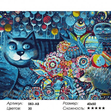 Количество цветов и сложность Индиго кот Раскраска ( картина ) по номерам акриловыми красками на холсте Белоснежка