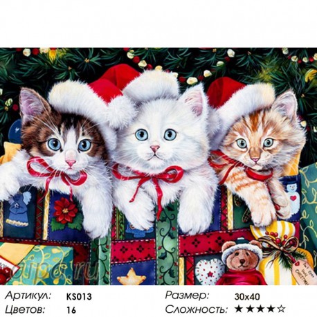 Количество цветов и сложность Рождественские котята Раскраска картина по номерам акриловыми красками Color Kit