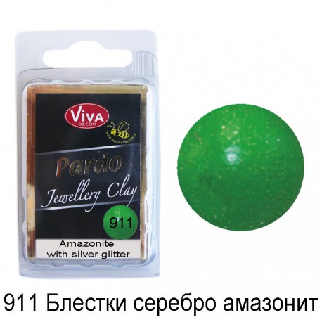 911 Амазонит с серебро глиттеры Пардо с Глиттерами Полимерная глина ( Пластика ) Viva Pardo Jewellery Clay