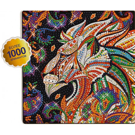 Огненный лев Алмазная вышивка мозаика на картоне