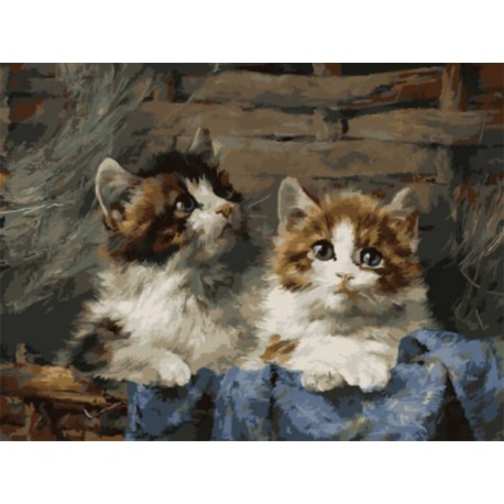 Котята в корзине Раскраска картина по номерам акриловыми красками на холсте