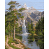 Водопад в горах Картина по номерам на дереве