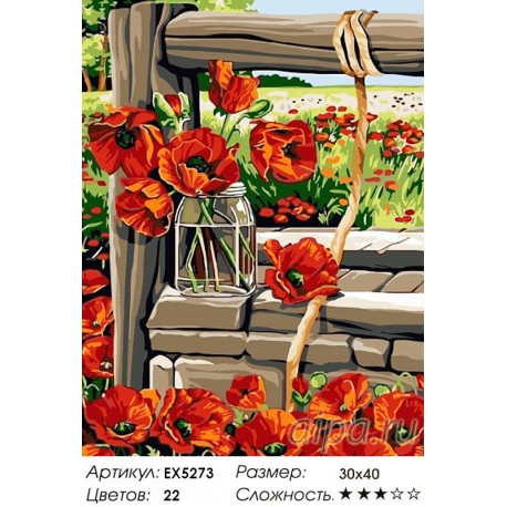 Количество цветов и сложность Маки у колодца Раскраска картина по номерам на холсте