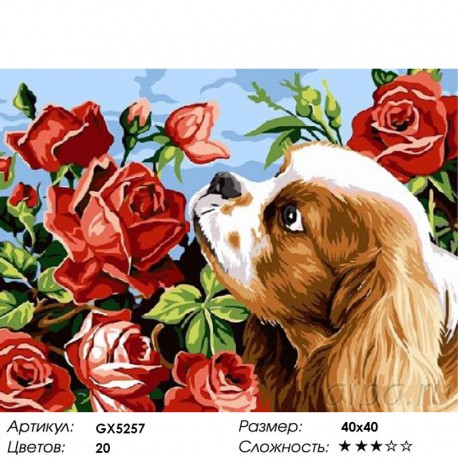 Спаниель и розы Раскраска картина по номерам на холсте