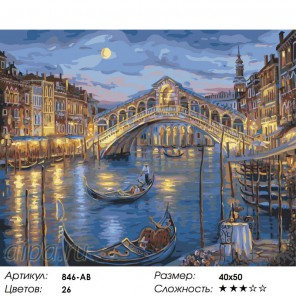Венецианская ночь Раскраска ( картина ) по номерам на холсте Белоснежка