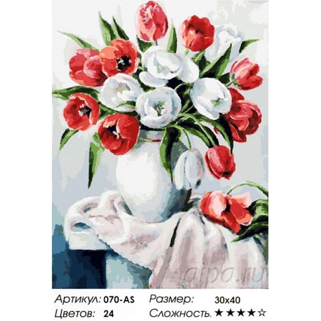 Количество цветов и сложность Красные и белые Раскраска ( картина ) по номерам на холсте Белоснежка