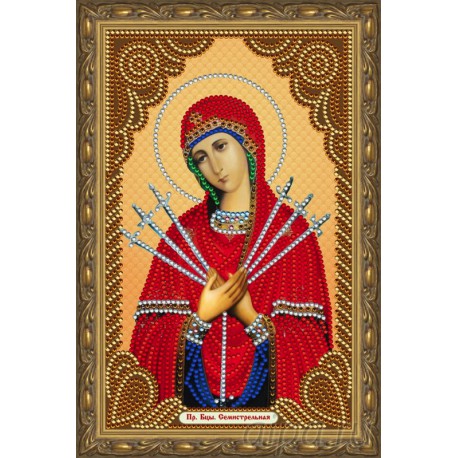 В рамке Пресвятая Богородица Семистрельная Алмазная частичная мозаика на подрамнике Color Kit