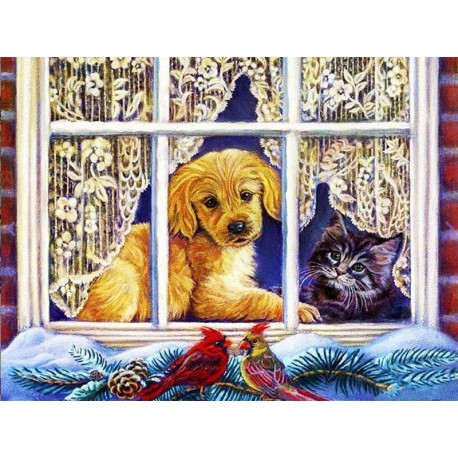 Глядя в зимнее окно Раскраска - открытка по номерам с декором Color Kit