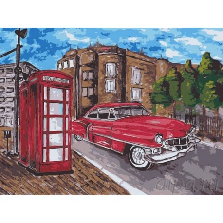 Авто у телефонной будки Раскраска картина по номерам на холсте Menglei
