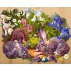 Кролики и воробышек Картина по номерам на дереве