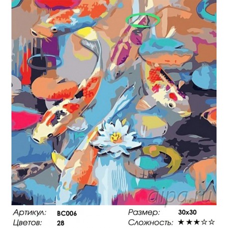 Сложность и количество цветов Радужные рыбки Раскраска - открытка по номерам с декором Color Kit