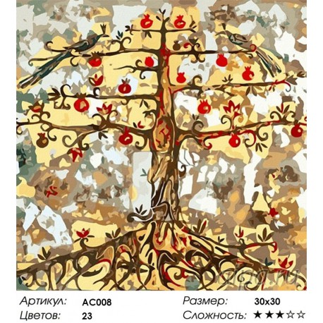 Количество цветов и сложность Гранатовое дерево Раскраска картина по номерам Color Kit