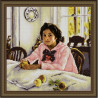 Пример оформления в рамке Девочка с персиками Канва с рисунком для вышивки бисером Конек 9824