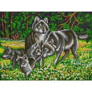 Волчья семья Канва с рисунком для вышивки бисером Конек