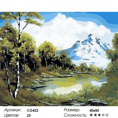 Количество цветов и сложность Предгорья Кавказа Раскраска по номерам на холсте Color Kit CG422
