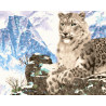  Снежный леопард на скалах Раскраска картина по номерам на холсте ZX 20624