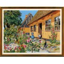 Цветущий деревенский дворик, дети и кот Набор для вышивания Eva Rosenstand