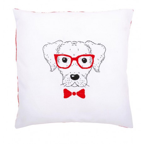 Собака в красных очках Набор для вышивания подушки VERVACO