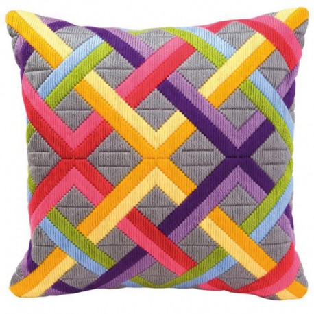 Цветные диагонали на сером Набор для вышивания подушки VERVACO