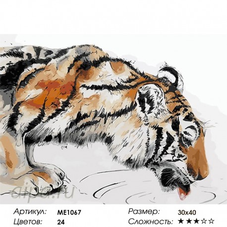 Количество цветов и сложность Тигр на водопое Раскраска картина по номерам на холсте Menglei ME1067
