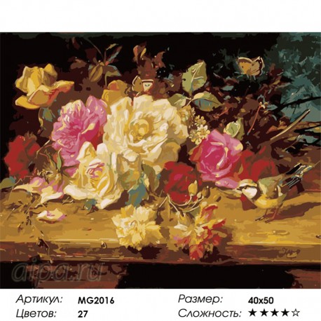 Количество цветов и сложность Натюрморт с розами ( художник Ханц Зацки ) Раскраска (картина) по номерам на холсте Menglei MG2016