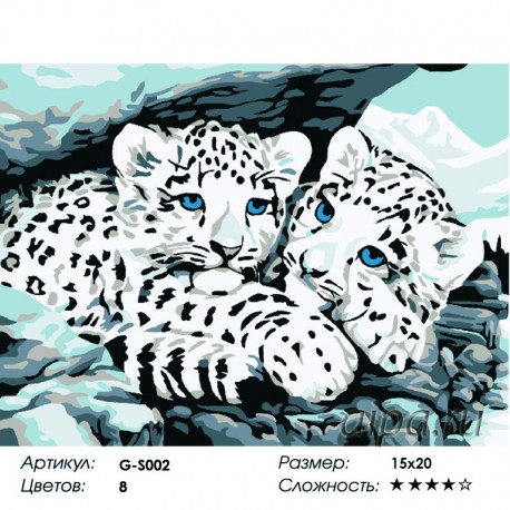 Сложность и количество красок Снежные барсы Раскраска мини по номерам G-S002