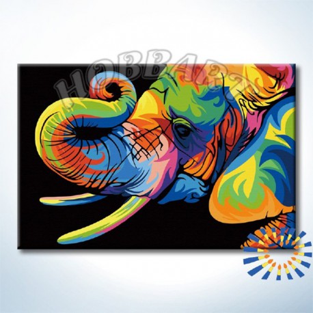 Количество цветов и сложность Радужный слон. Ваю Ромдони Раскраска по номерам на холсте Hobbart DZ2030011