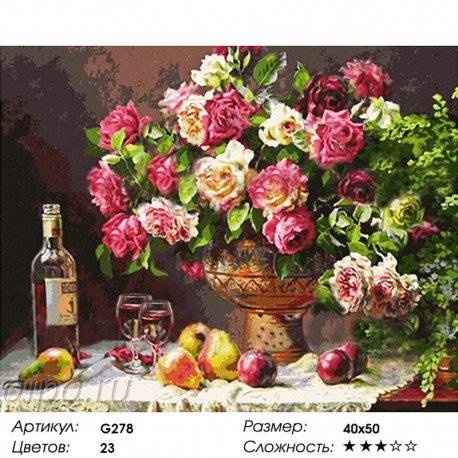 Сложность и количество цветов Винный натюрморт Раскраска по номерам на холсте G278