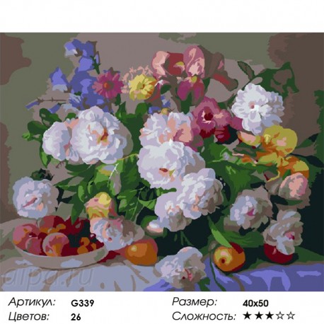 Сложность и количество цветов Пионы и ирисы Раскраска по номерам на холсте G339