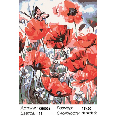 Количество цветов и сложность Дикие маки Раскраска мини по номерам KH0036