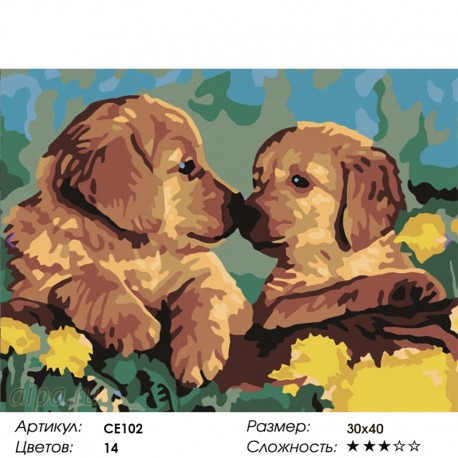 Количество цветов и сложность Милые щенки Раскраска картина по номерам на холсте CE102