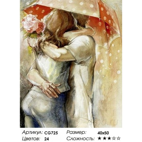 Количество цветов и сложность Поцелуи под зонтом Раскраска картина по номерам на холсте CG725