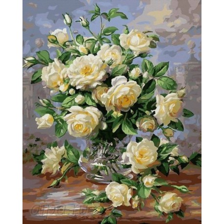 Количество цветов и сложность Белые розы Раскраска картина по номерам на холсте  G439