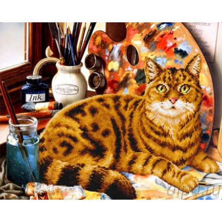  Кот и краски Алмазная мозаика на подрамнике LGP018
