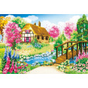  Домик в цветущей деревне Алмазная частичная вышивка (мозаика) F-3075