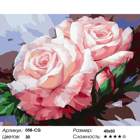 Количество цветов и сложность Нежные розы Раскраска картина по номерам на холсте Белоснежка 058-CG