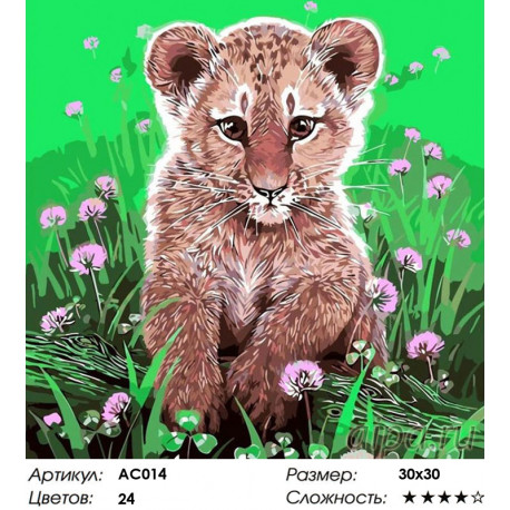 Сложность и количество цветов Маленький тигренок Раскраска - открытка по номерам с декором Color Kit AC014