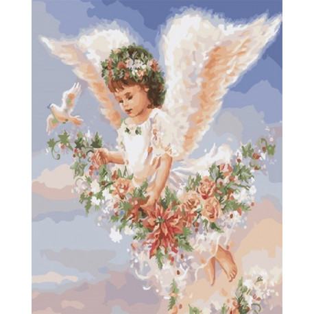 Ангелочек с цветами Раскраска картина по номерам на холсте